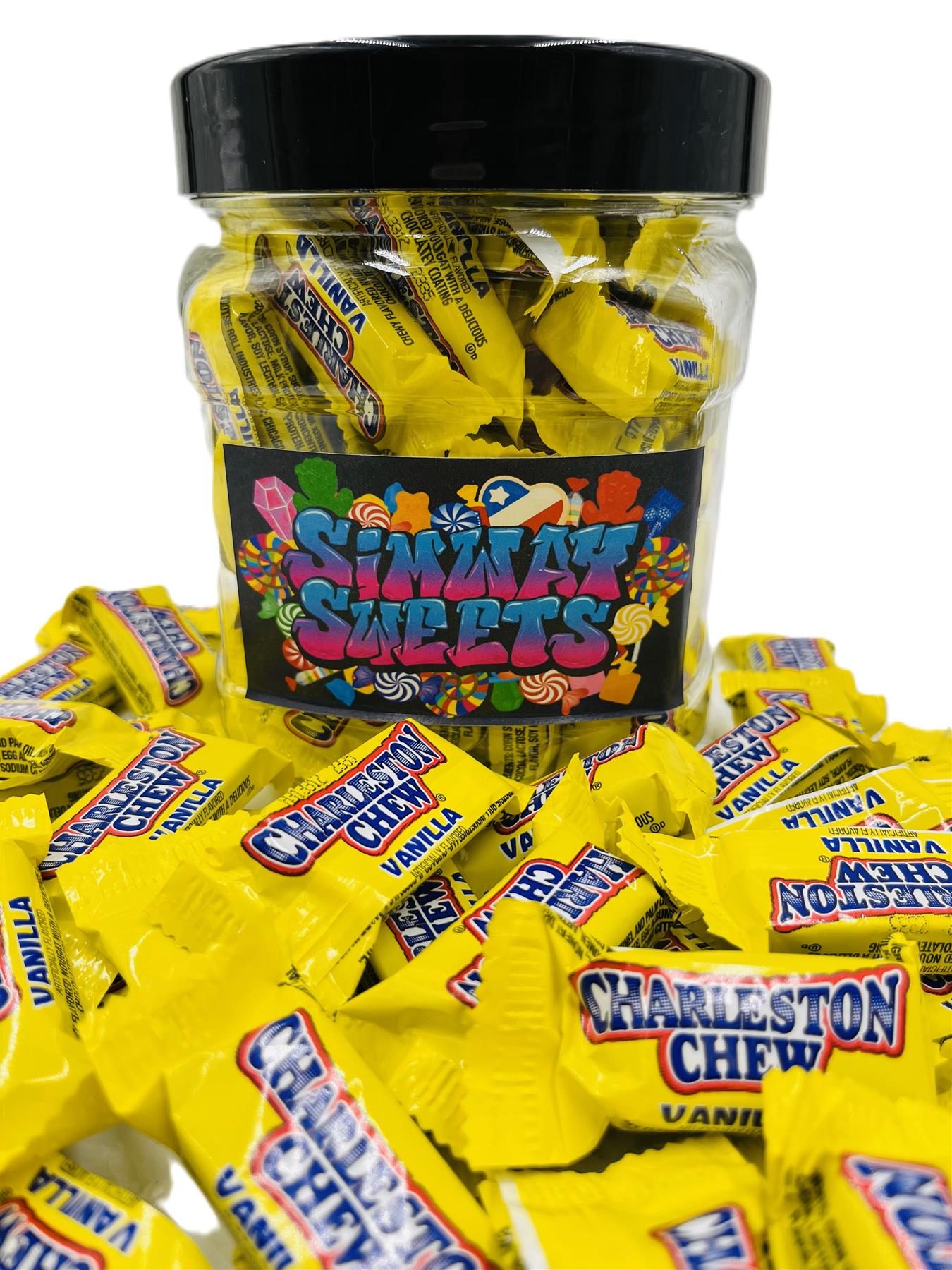 Simway Sweets Jar 560g - Charleston Chews Vanilla Minis - Individually Wrapped American Sweets - Approximately 60 Pieces