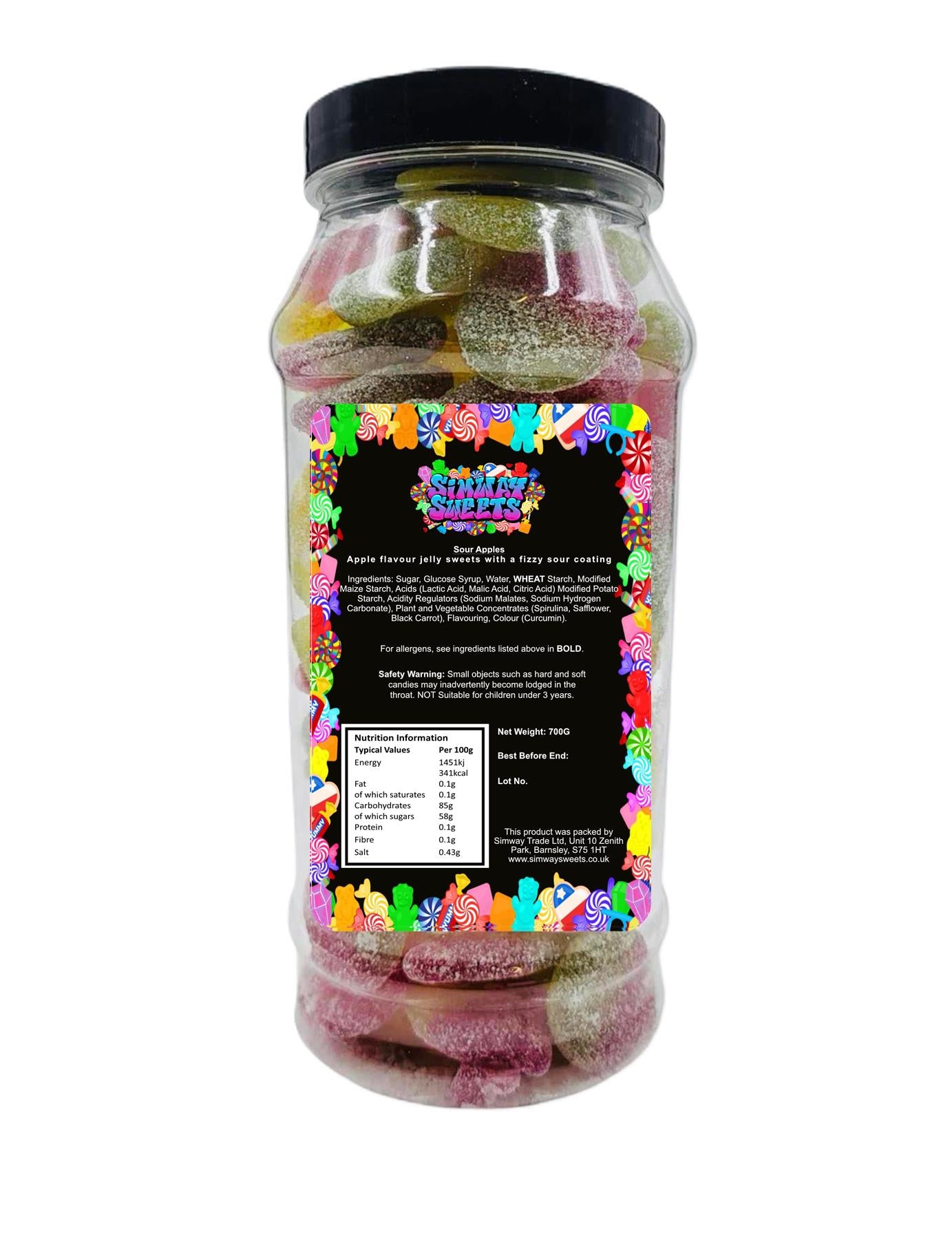 Fizzy Sour Apples Sweets Gummy Jelly Retro Sweets Gift Jar - 700g