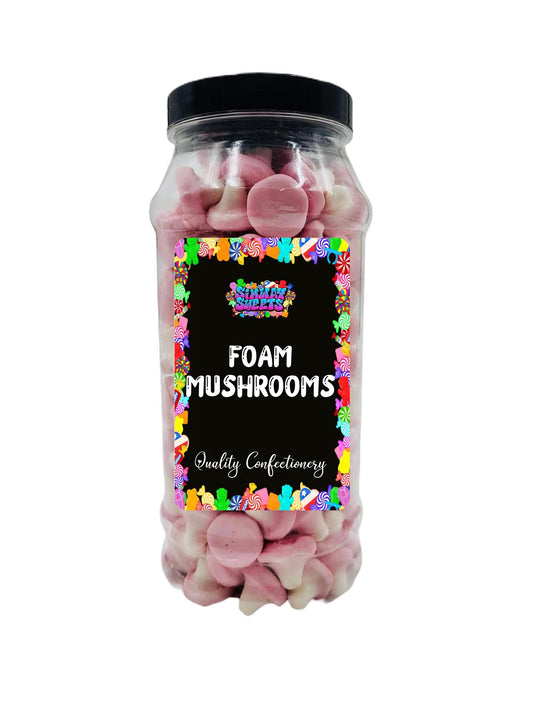 Pink & White Foam Mushrooms Retro Sweets Gift Jar - 490g