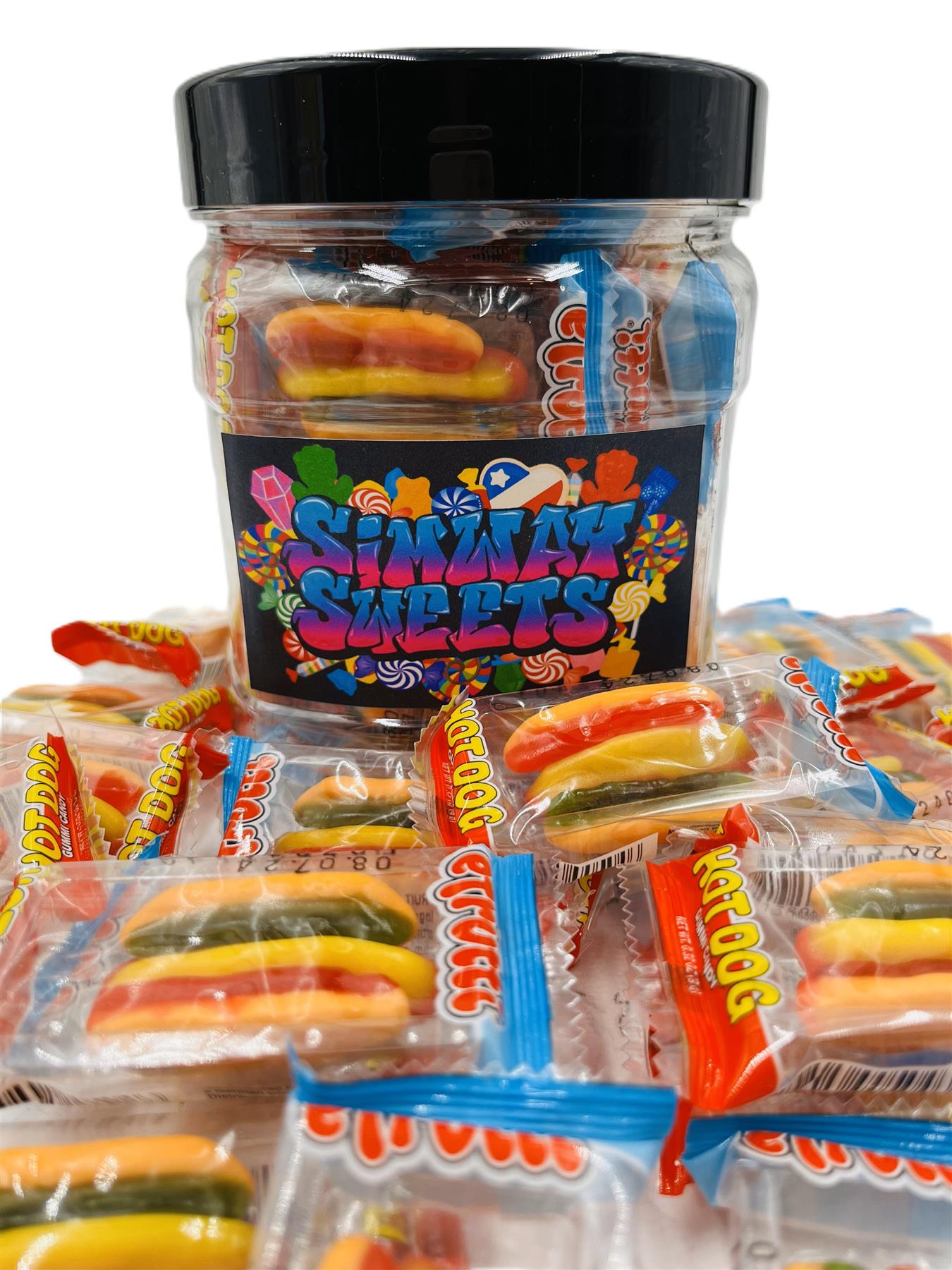 Simway Sweets Jar 400g - Gummi Hotdogs - Individually Wrapped American Sweets - Approximately 30 Pieces