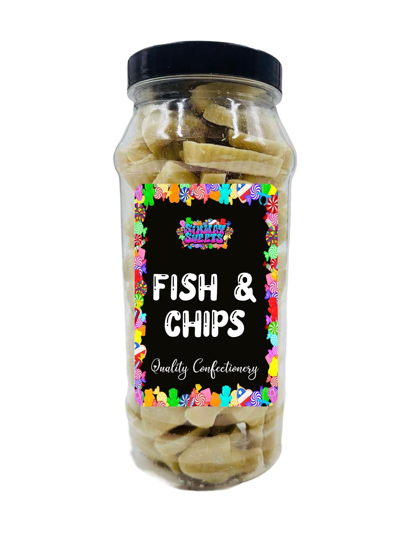 White Chocolate Fish & Chips Shapes Retro Sweets Gift Jar - 600g