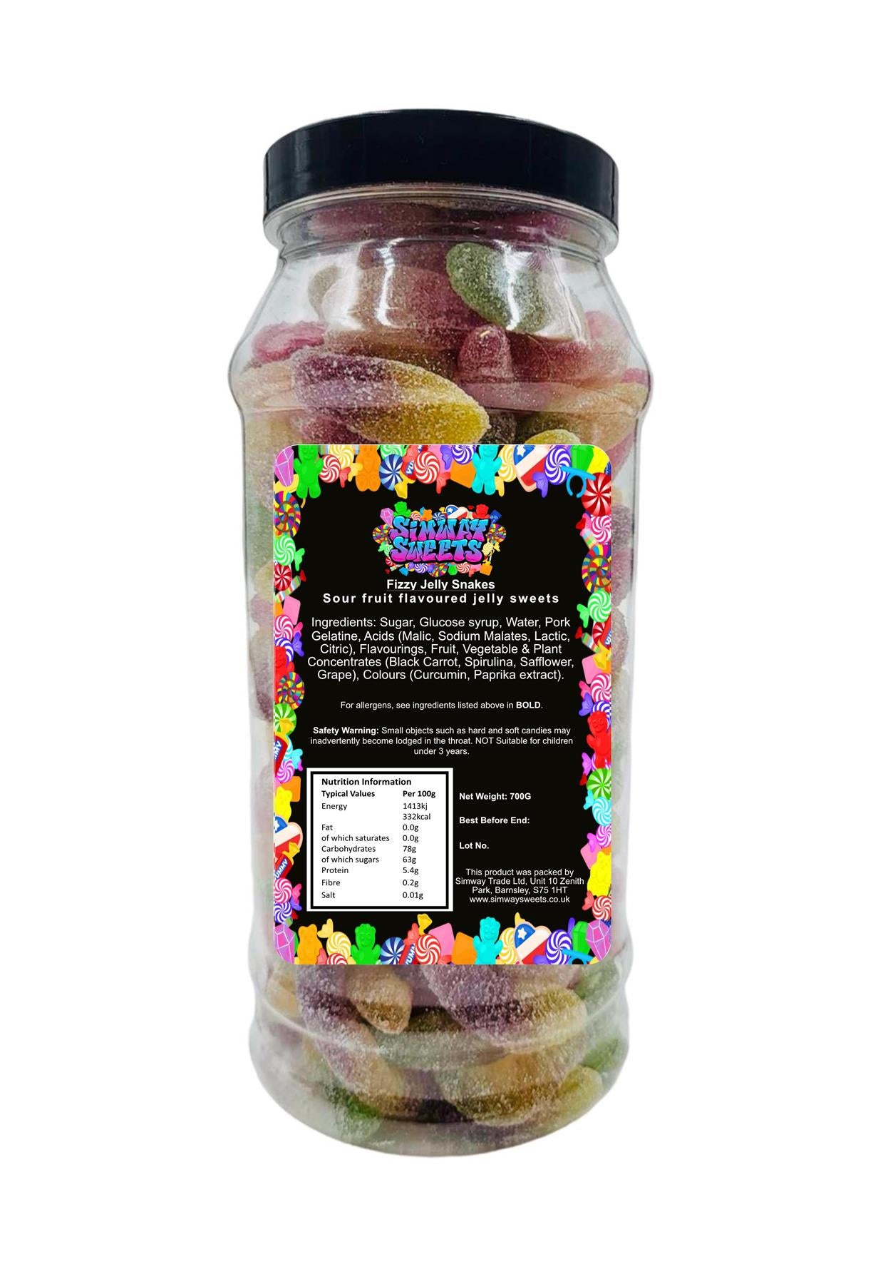 Fizzy Snakes Retro Sweets Gift Jar - 700g