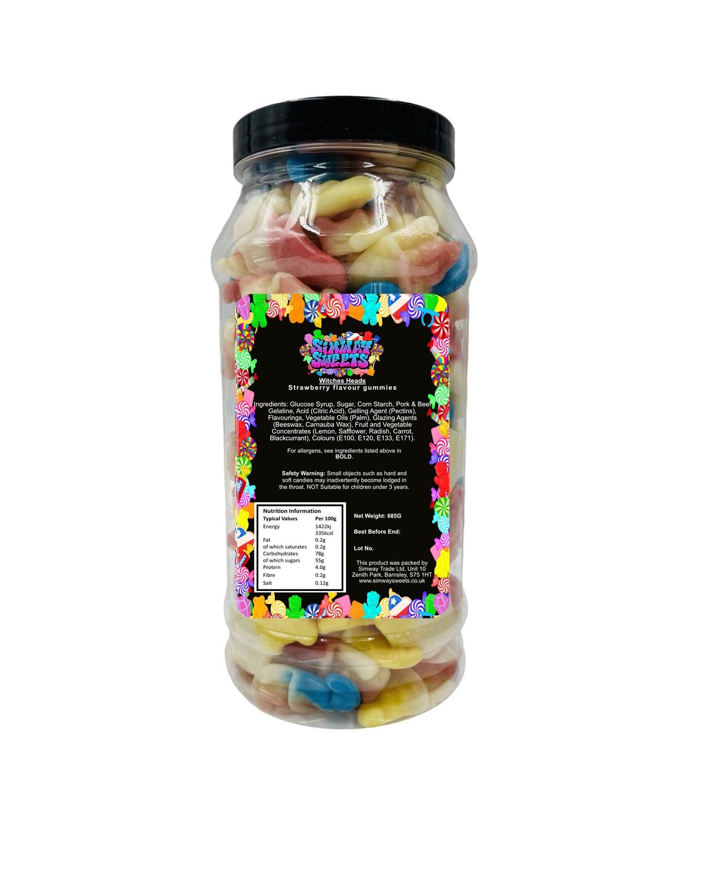 Jelly Witches Heads Sweets Gummy Retro Sweets Gift Jar - 685g