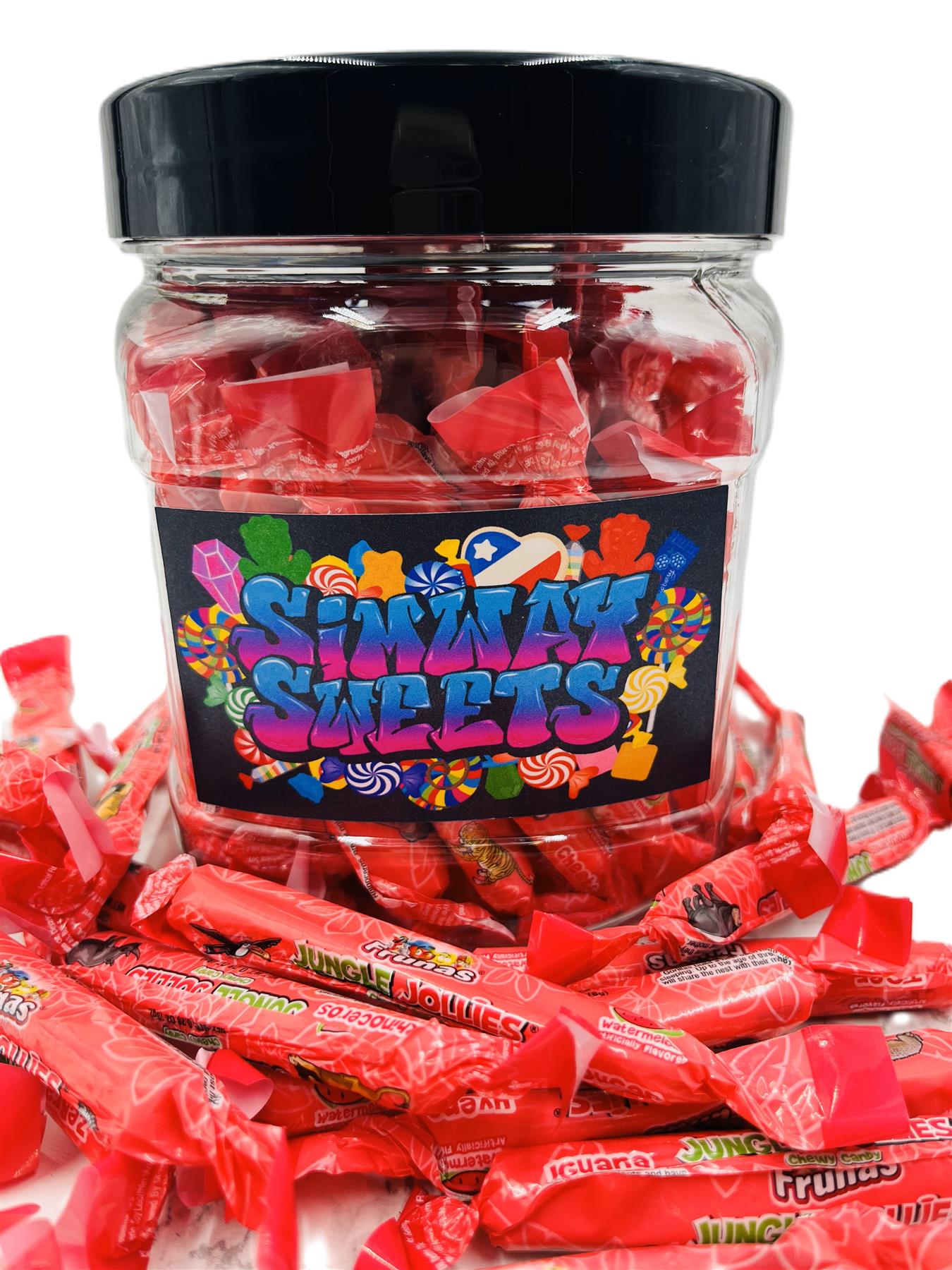 Simway Sweets Jar 530g - Jungle Jollies Watermelon Flavour - Individually Wrapped American Sweets - Approximately 48 Pieces