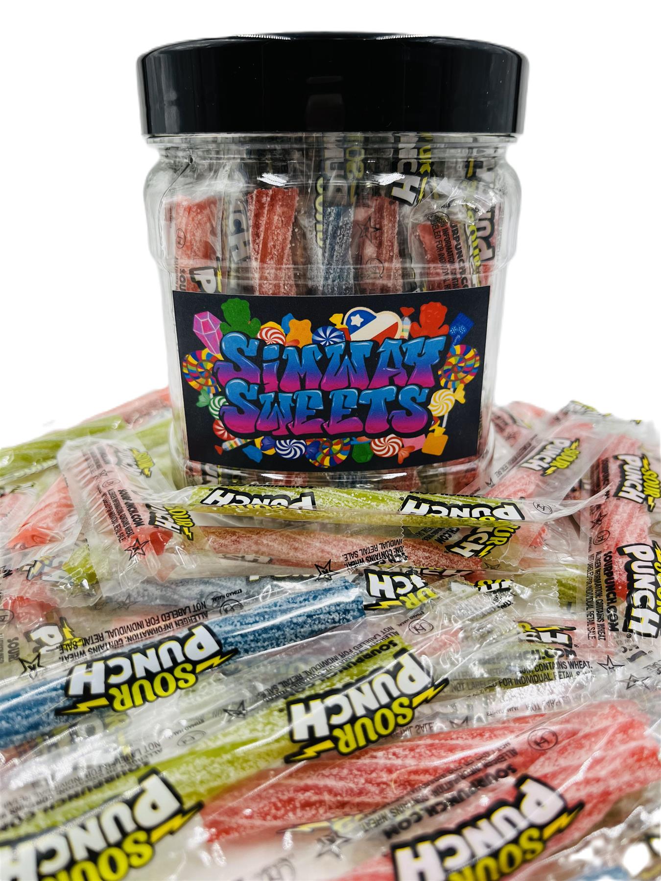 Simway Sweets Jar 490g - Sour Punch Straws - Individually Wrapped American Sweets - Approximately 66 Pieces