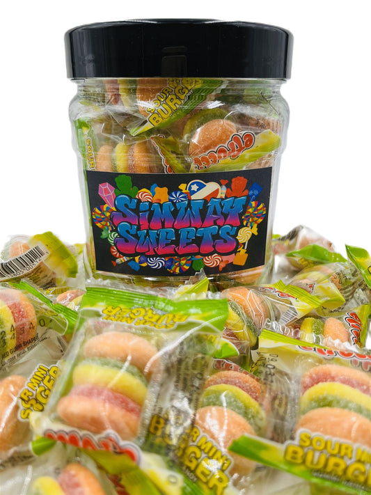 Simway Sweets Jar 400g - Gummi Sour Burgers - Individually Wrapped American Sweets - Approximately 30 Pieces