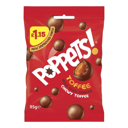 Poppets Milk Chocolate Coated Chewy Toffee Treat Bag 95g