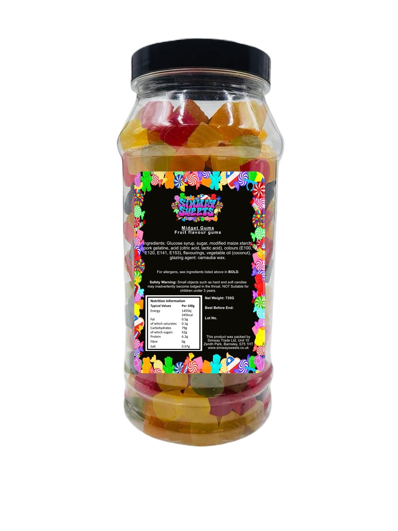Midget Gum Gems Jelly Gummy Retro Sweets Gift Jar - 735g