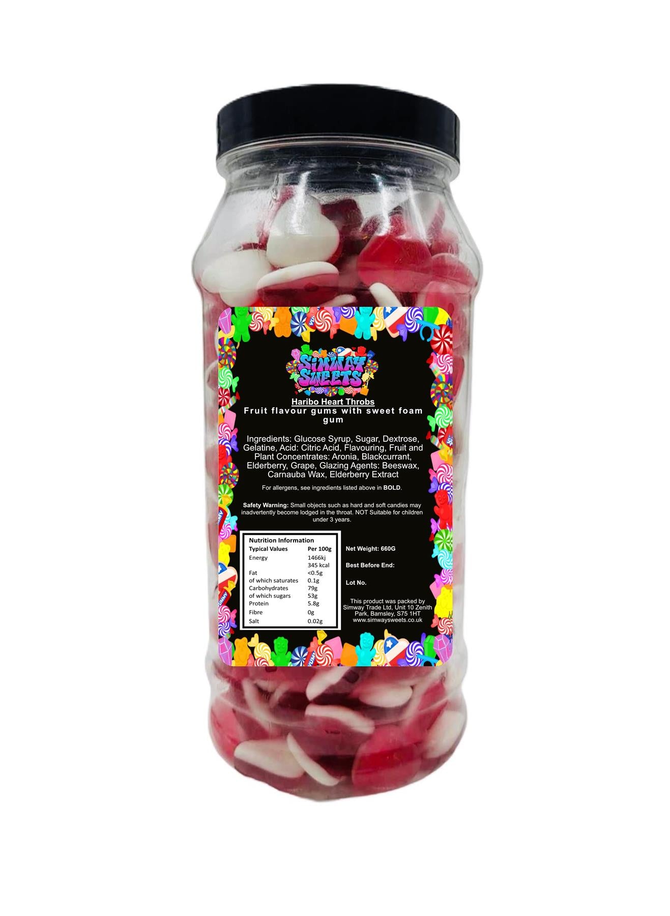 Haribo Heart Throb Gummy Foam Sweets Retro Sweets Gift Jar - 660g