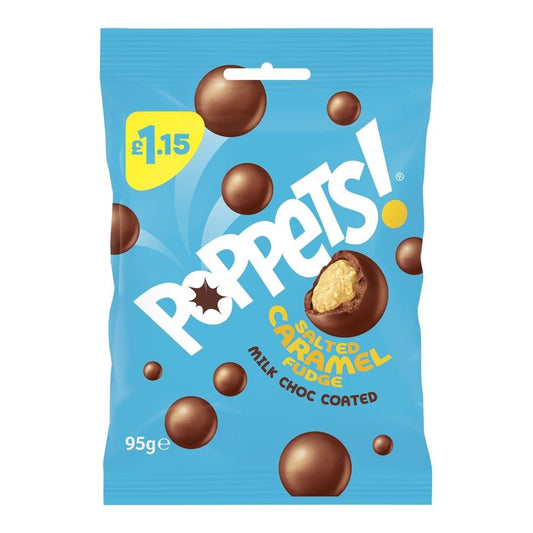 Poppets Milk Chocolate Coated Salted Caramel Fudge Treat Bag 95g