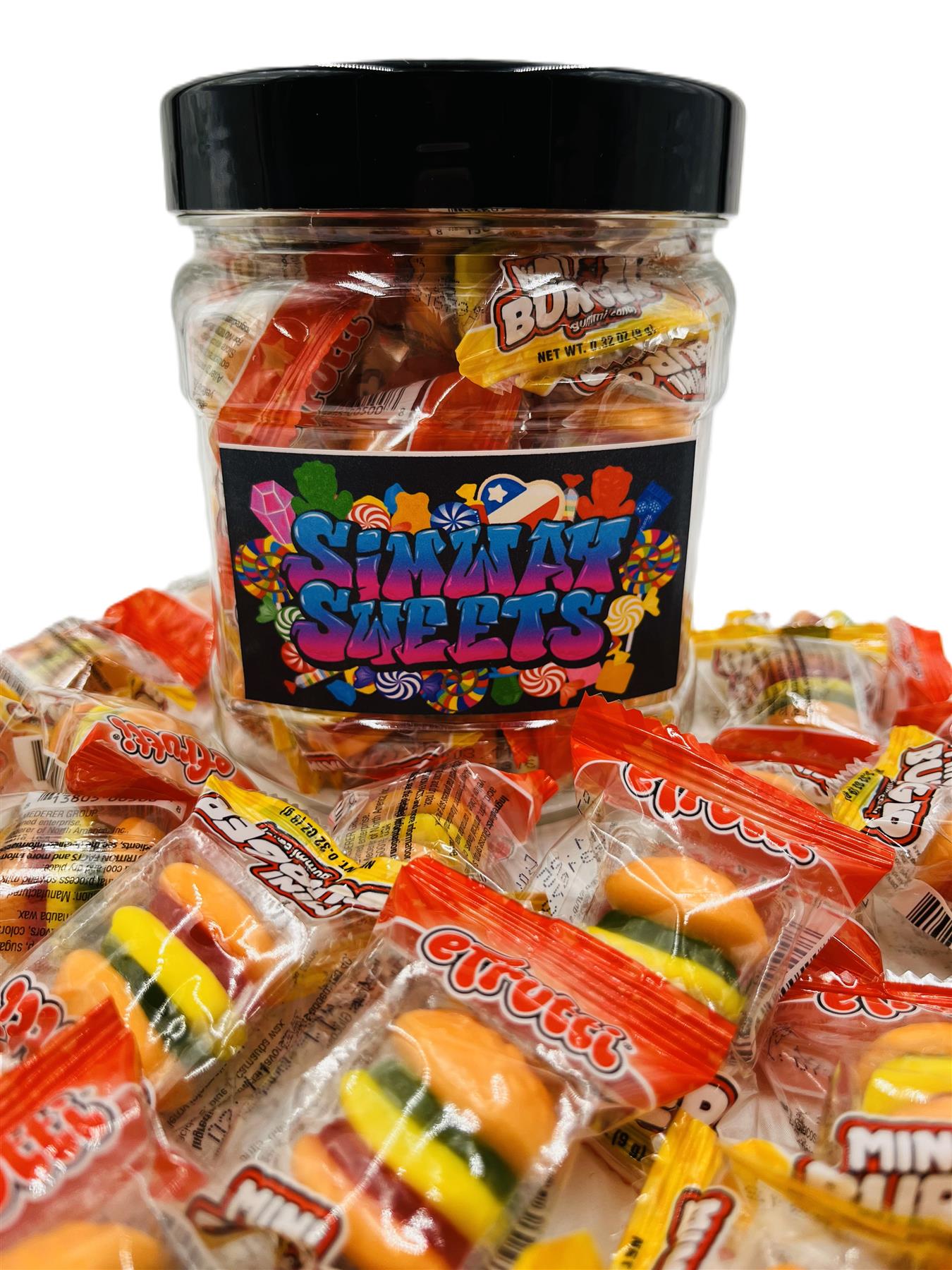 Simway Sweets Jar 385g - Gummi Burgers - Individually Wrapped American Sweets - Approximately 30 Pieces