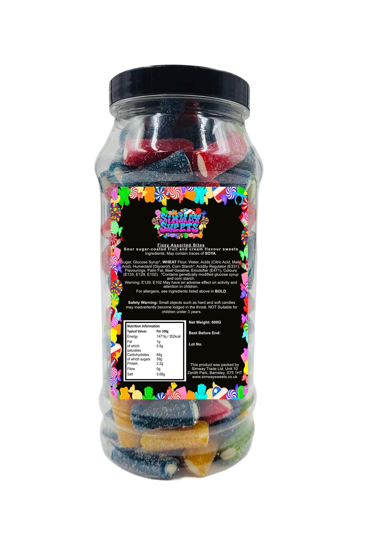 Sour Assorted Pencil Bites Sweets Gummy Jelly Retro Sweets Gift Jar - 600g