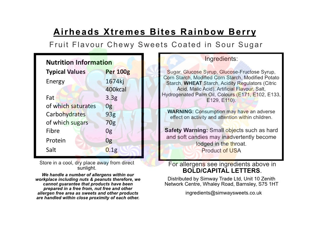 Airheads Xtreme Sour Rainbow Berry Bites - 170g