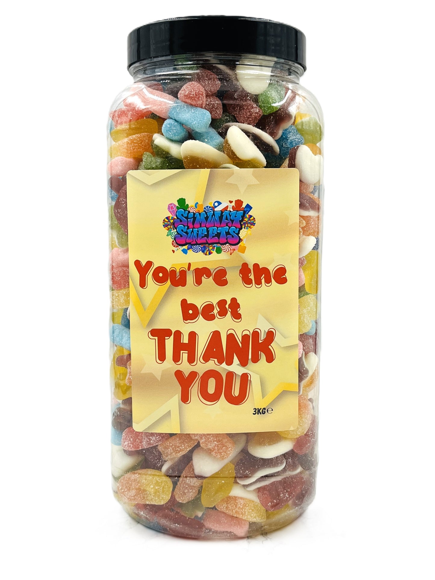 Simway Sweets 'You're The Best Thank You' Mix Sweet Gift Huge Mega 3KG Candy Jar - Choose Your Mix!