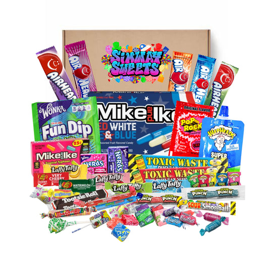 50 piece American Sweet Gift Box With Mike n Ike Red White Blue Theatre Box