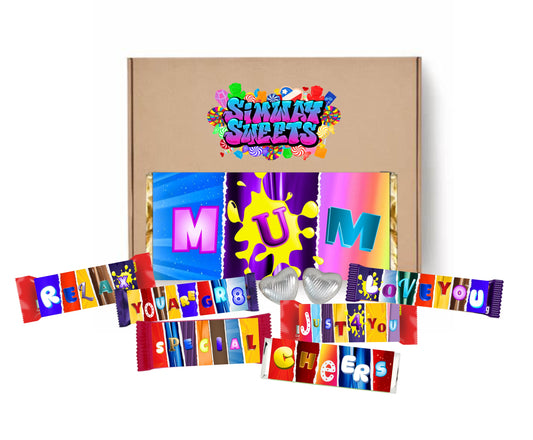 Mothers Day Gift Box With Fun Chocolate Bar Wrappers - Mum