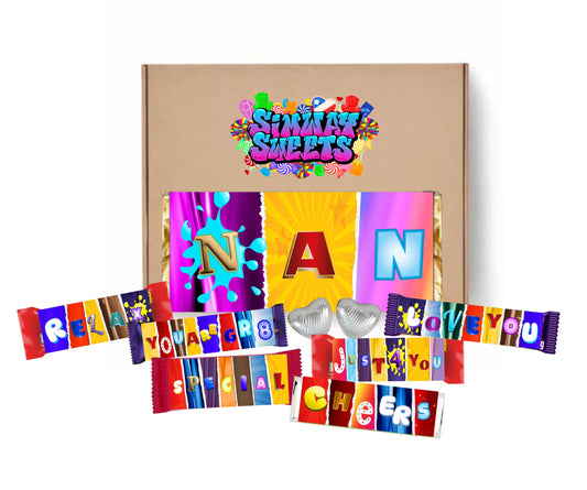 Mothers Day Gift Box With Fun Chocolate Bar Wrappers - Nan