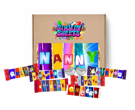 Mothers Day Gift Box With Fun Chocolate Bar Wrappers - Nanny