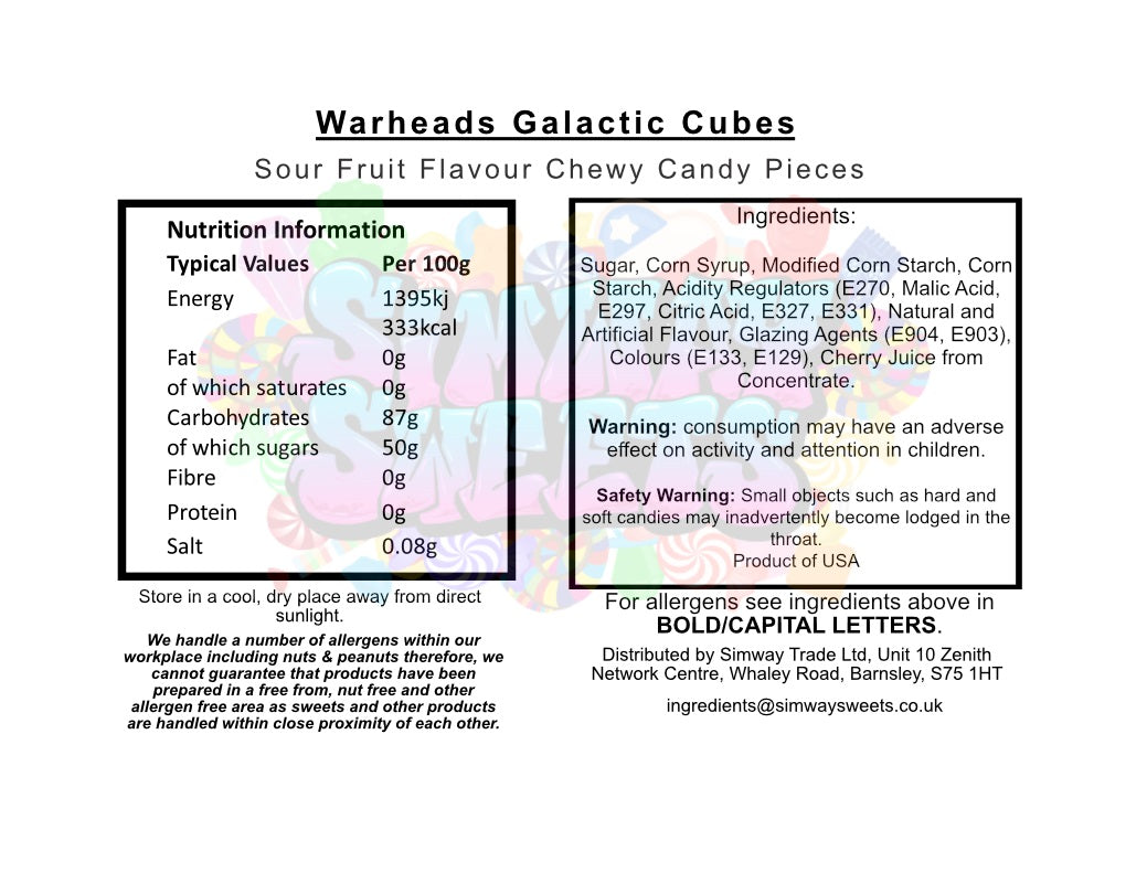 Warheads Sour Galactic Chewy Cubes 99g