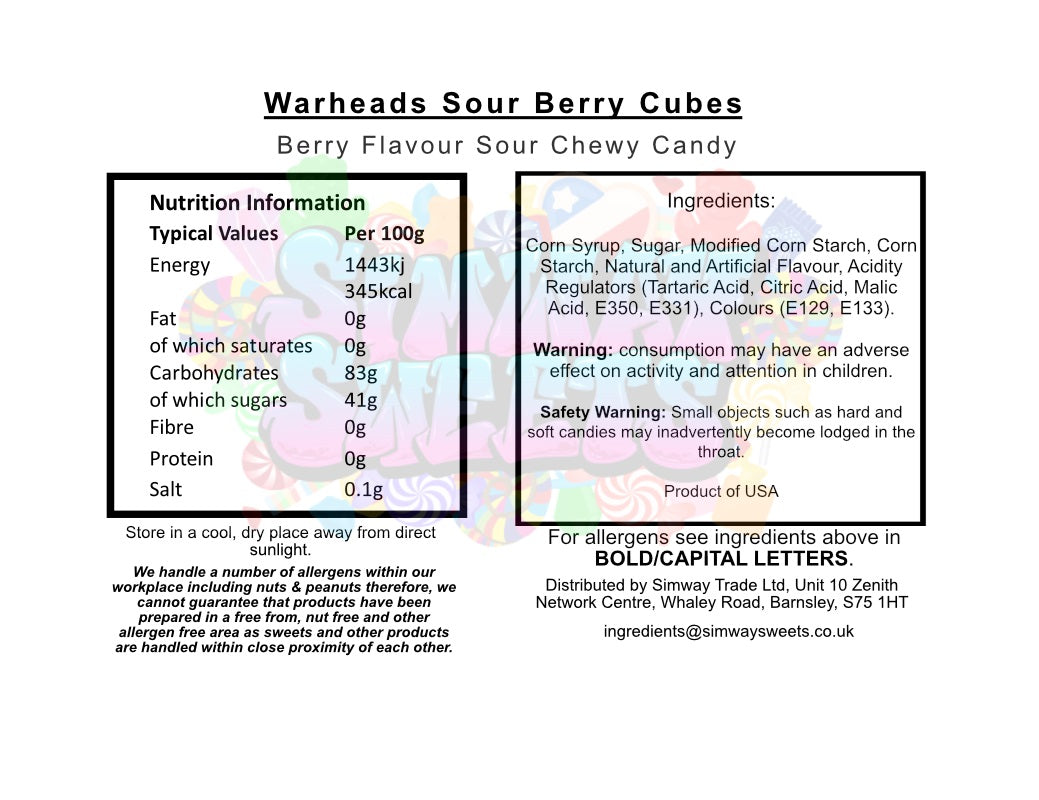 Warheads Sour Berry Chewy Cubes 99g