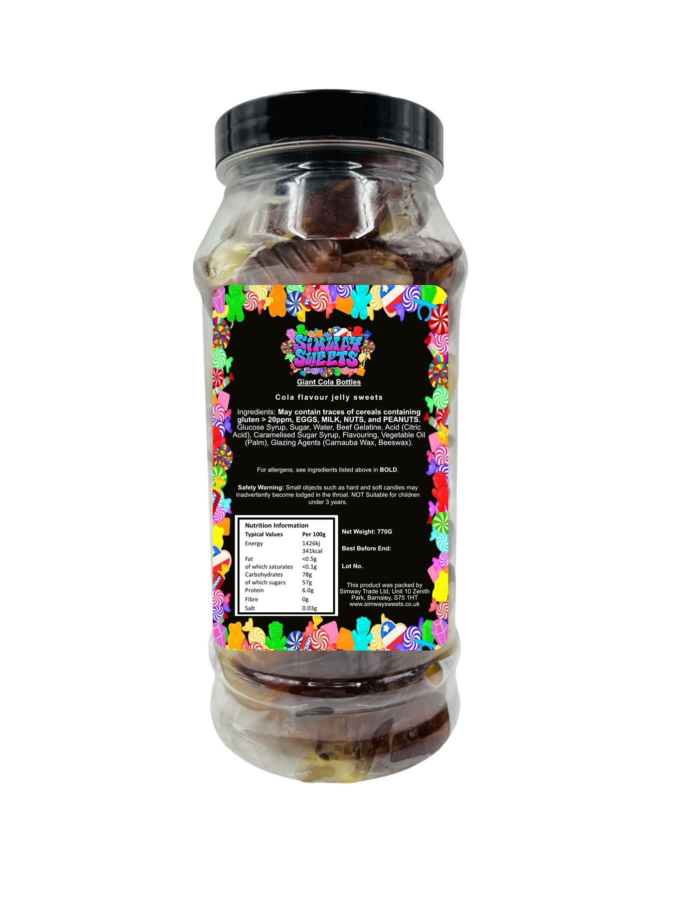 Giant Cola Bottles Retro Sweets Cola Flavoured Gummy Sweets Gift Jar - 770g