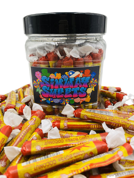 Simway Sweets Jar 845g - Coconut Long Boys - Individually Wrapped American Sweets - Approximately 77 Pieces