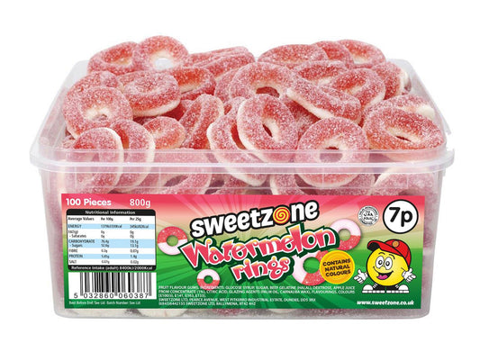 Fizzy Watermelon Rings 800g Tub