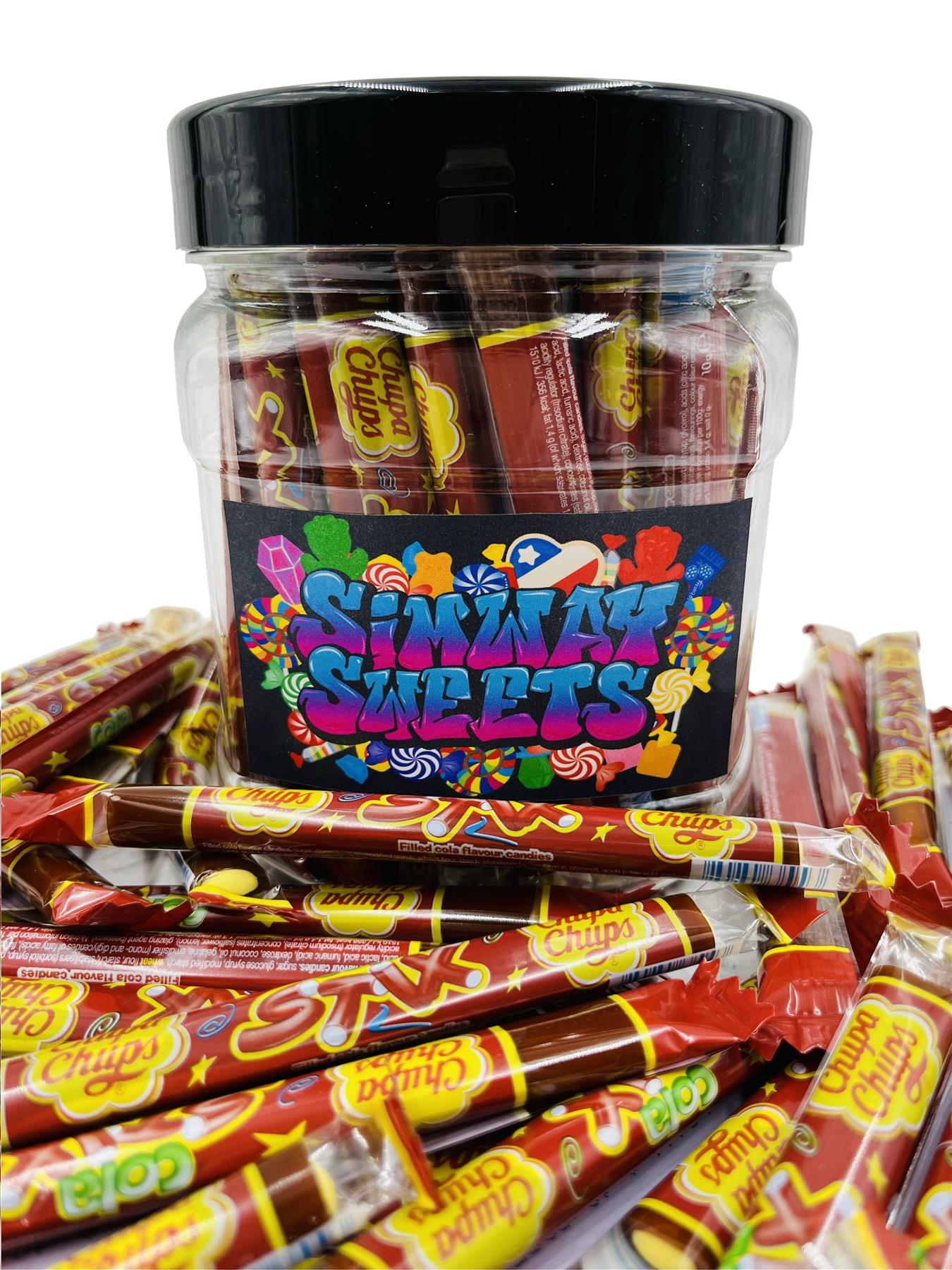 Simway Sweets Jar 850g - Chupa Chups Cola Stix - Individually Wrapped