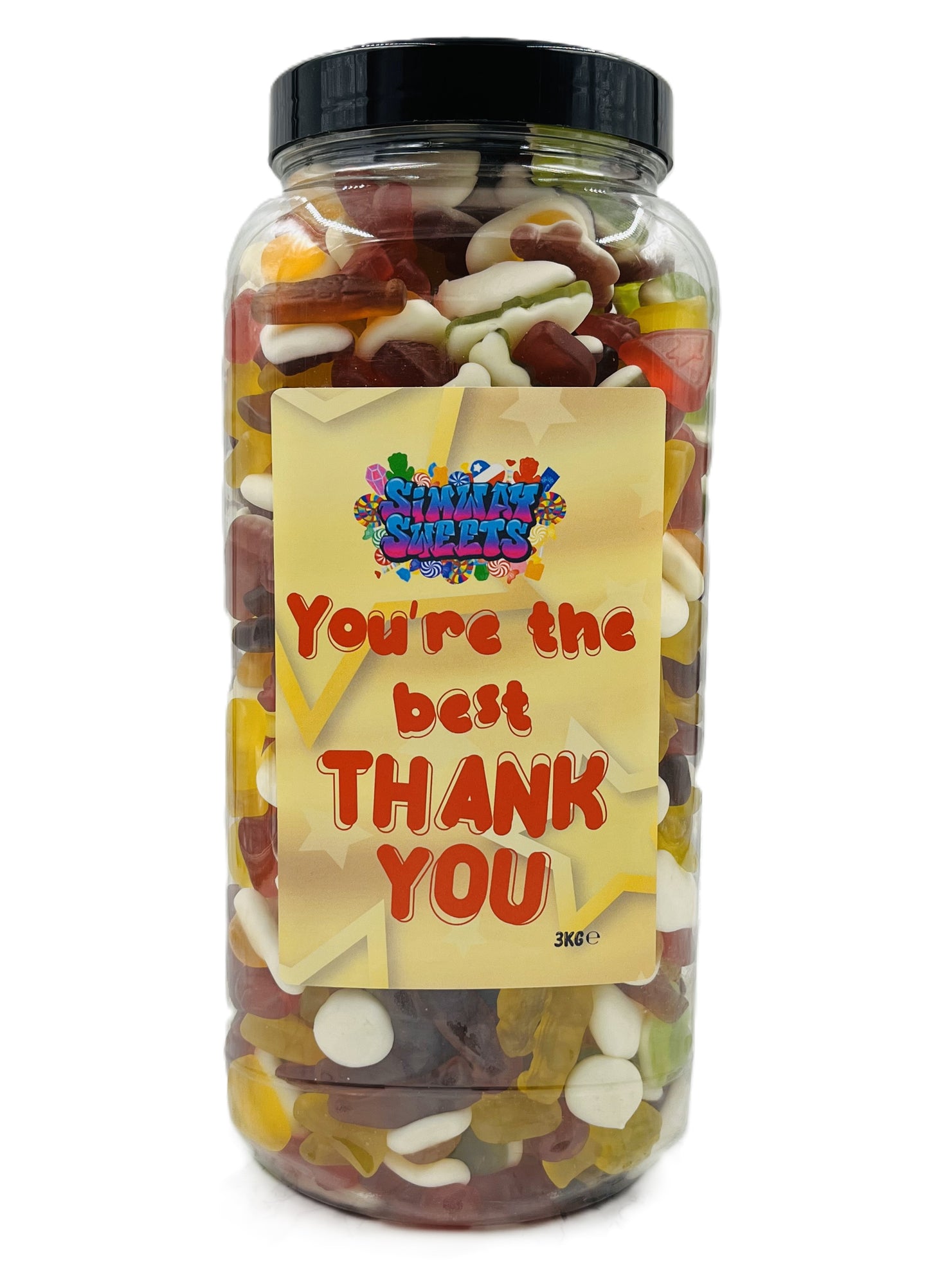 Simway Sweets 'You're The Best Thank You' Mix Sweet Gift Huge Mega 3KG Candy Jar - Choose Your Mix!