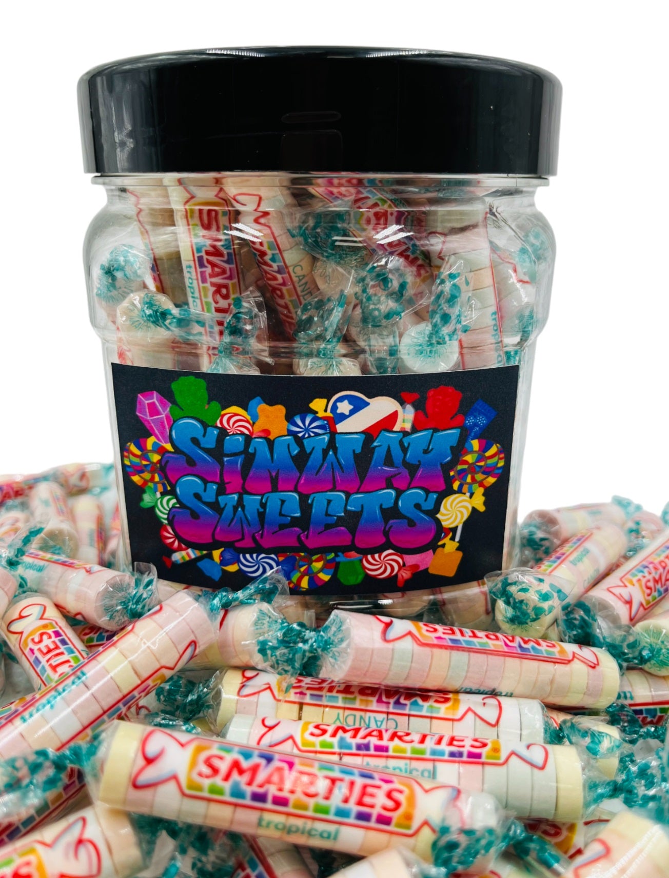 Simway Sweets Jar 555g - Smarties Tropical Rolls - Individually Wrapped American Sweets - Approximately 64 Pieces