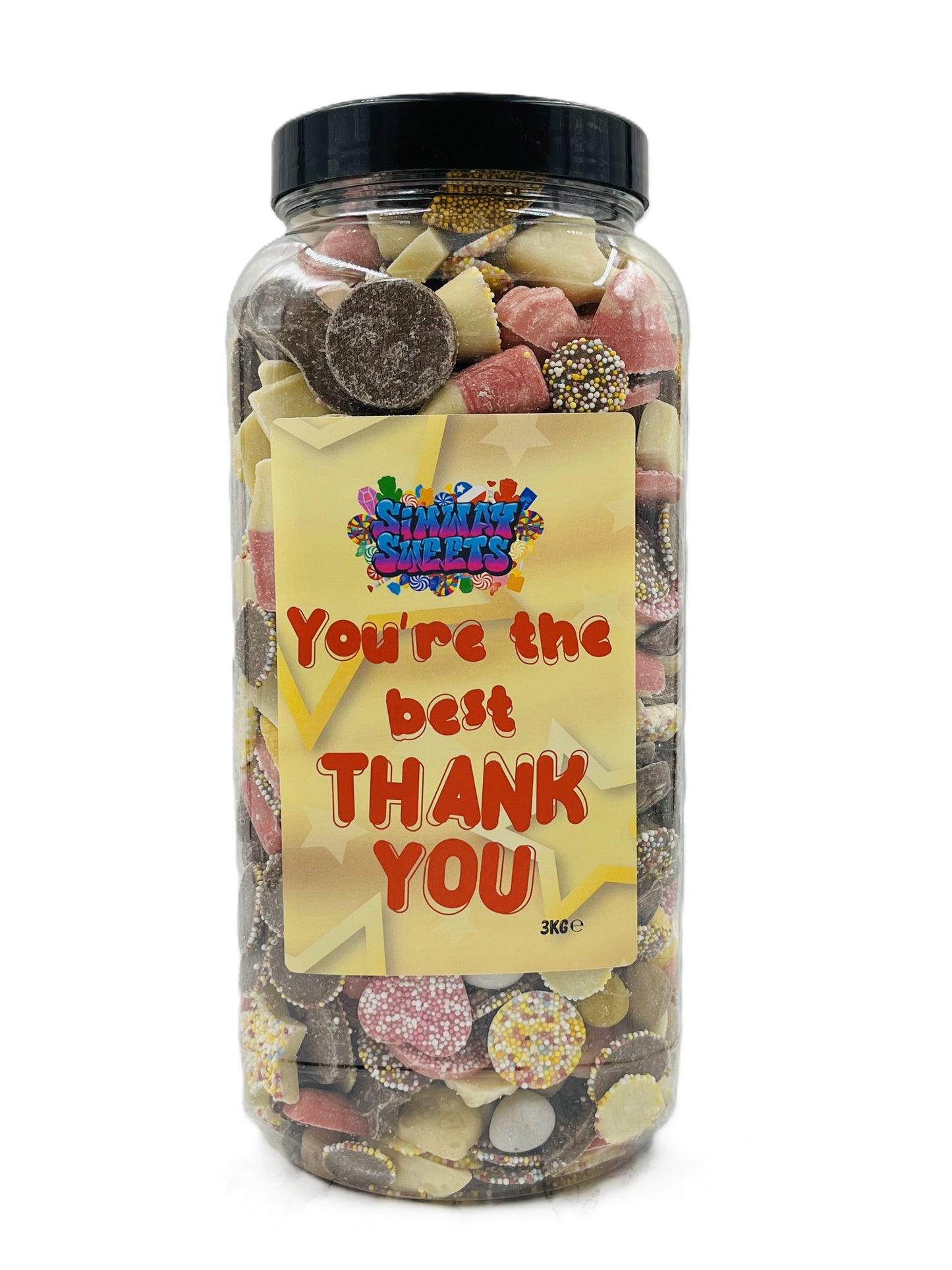 Simway Sweets 'You're The Best Thank You' Mix Sweet Gift Huge Mega 3KG Candy Jar - Choose Your Mix!