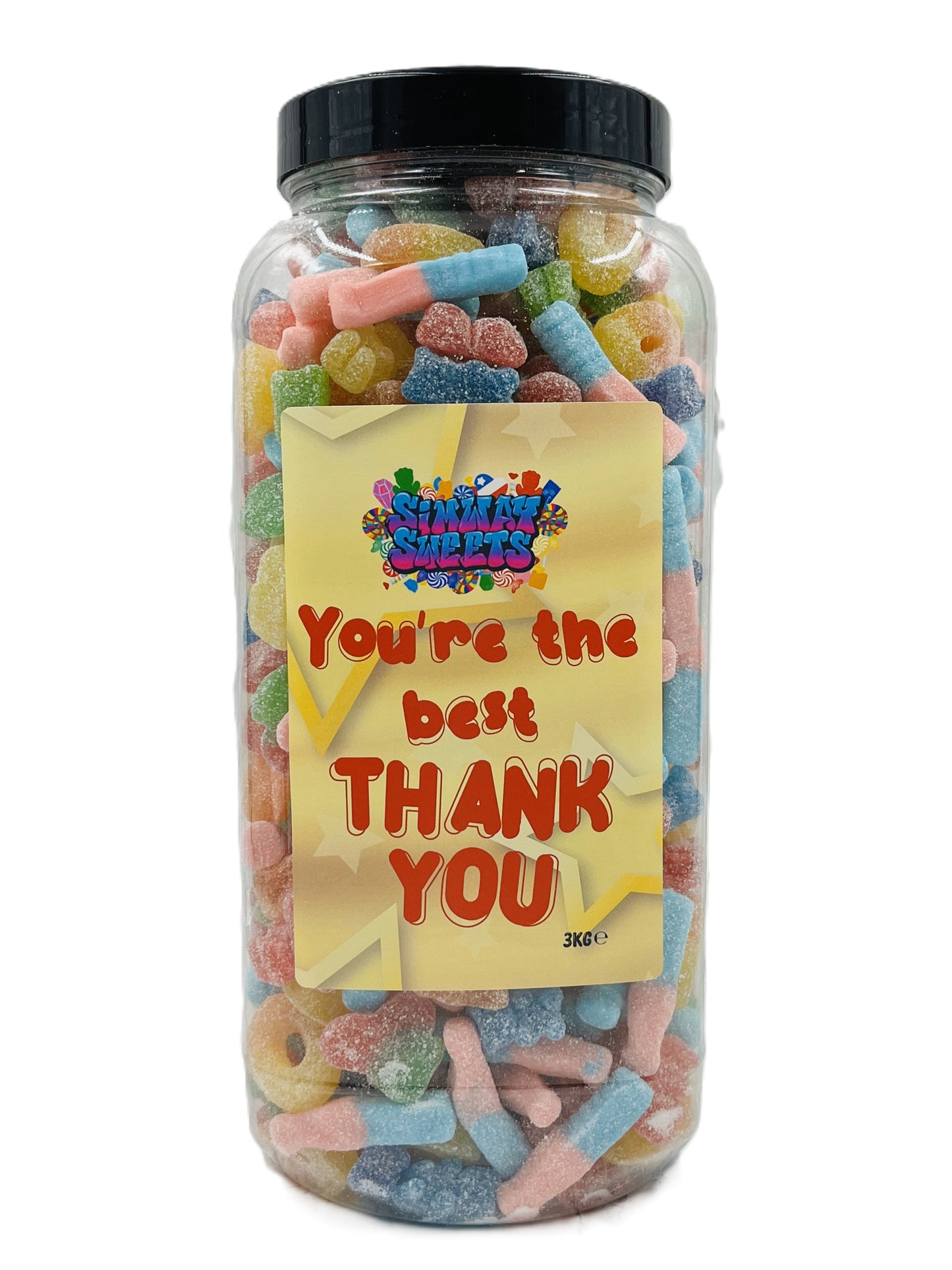 Simway Sweets 'You're The Best Thank You' Mix Sweet Gift Huge Mega 3KG Candy Jar - Choose Your Mix!